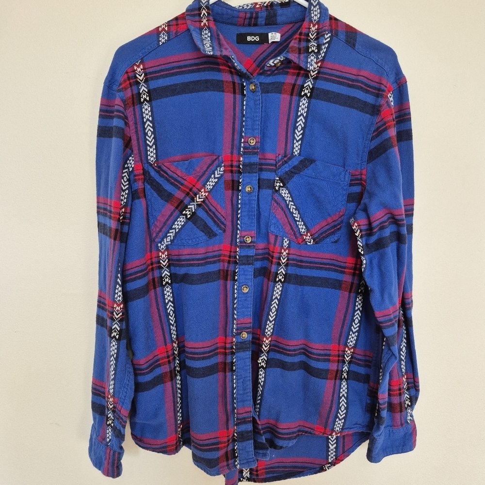 BDG Blue and Pink Plaid Button-Down Shirt - Picture 3 of 8